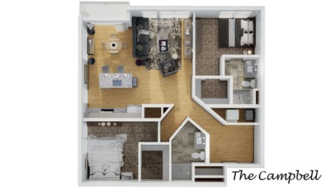 Floor plan for 2 beds, 2 baths, 1048 sqft
